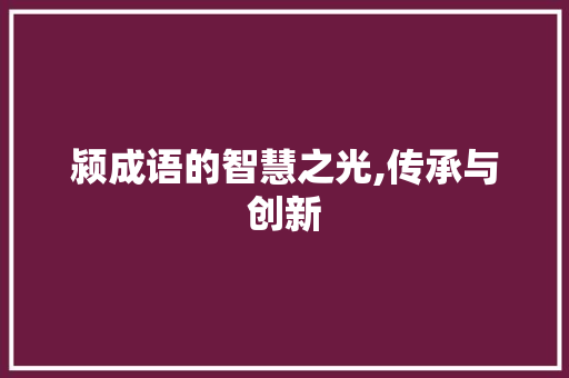 颍成语的智慧之光,传承与创新