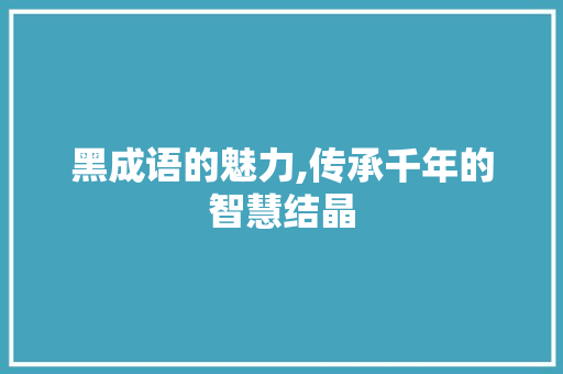 黑成语的魅力,传承千年的智慧结晶