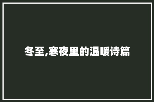冬至,寒夜里的温暖诗篇