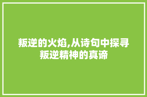 叛逆的火焰,从诗句中探寻叛逆精神的真谛