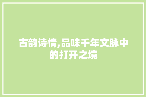 古韵诗情,品味千年文脉中的打开之境