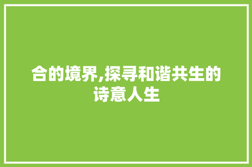 合的境界,探寻和谐共生的诗意人生