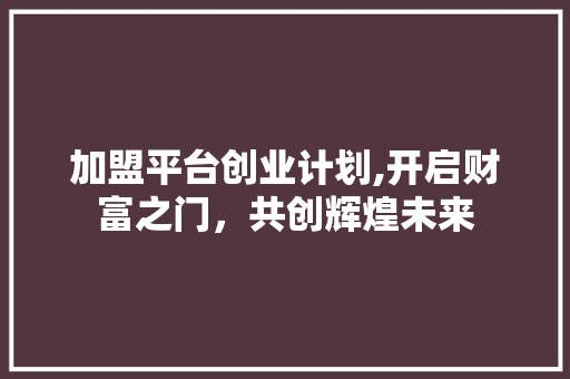 加盟平台创业计划,开启财富之门，共创辉煌未来