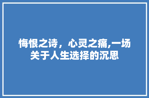 悔恨之诗，心灵之痛,一场关于人生选择的沉思