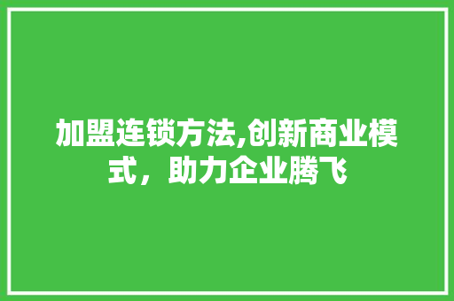 加盟连锁方法,创新商业模式，助力企业腾飞