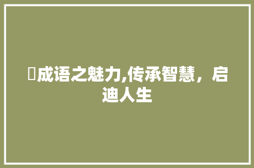 搷成语之魅力,传承智慧，启迪人生
