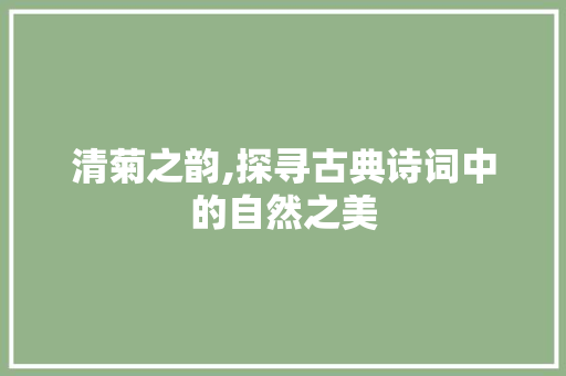 清菊之韵,探寻古典诗词中的自然之美
