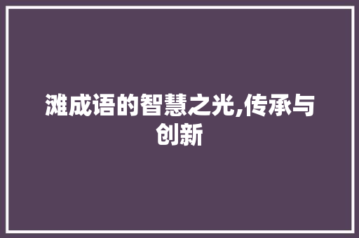 滩成语的智慧之光,传承与创新