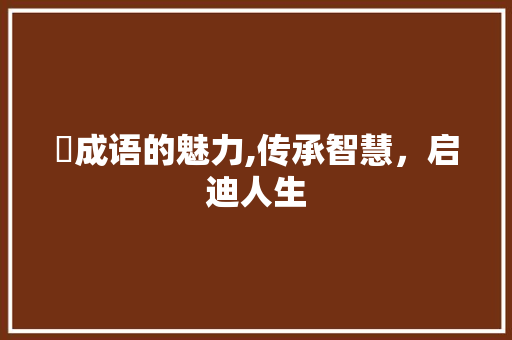 濎成语的魅力,传承智慧，启迪人生