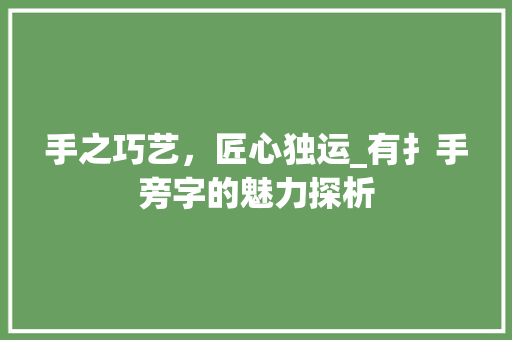 手之巧艺，匠心独运_有扌手旁字的魅力探析