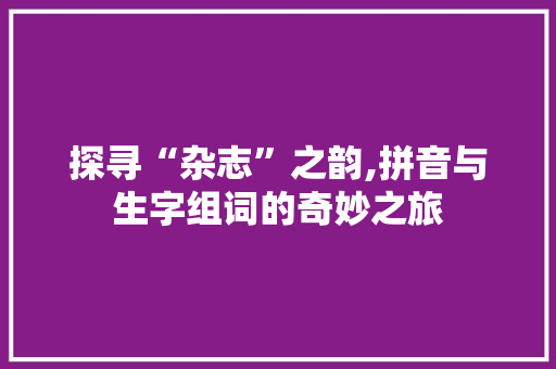 探寻“杂志”之韵,拼音与生字组词的奇妙之旅