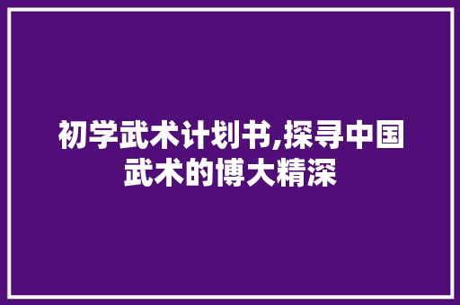 初学武术计划书,探寻中国武术的博大精深
