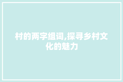 村的两字组词,探寻乡村文化的魅力