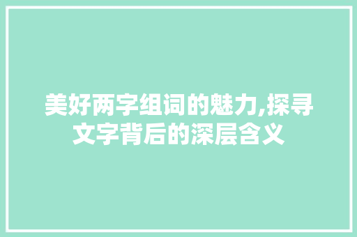 美好两字组词的魅力,探寻文字背后的深层含义