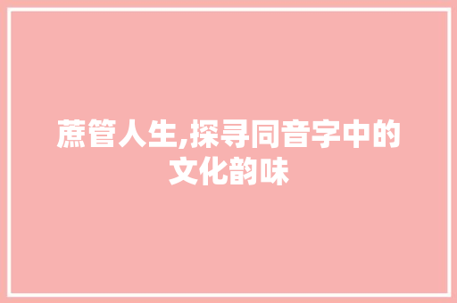 蔗管人生,探寻同音字中的文化韵味