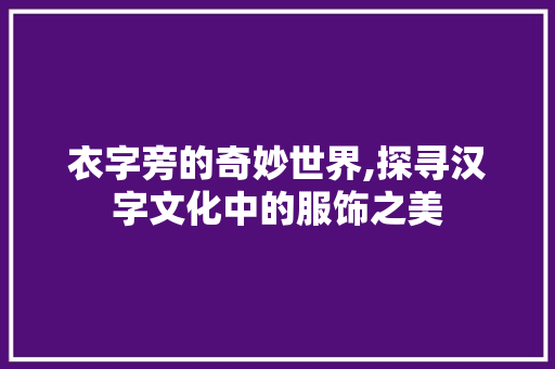 衣字旁的奇妙世界,探寻汉字文化中的服饰之美