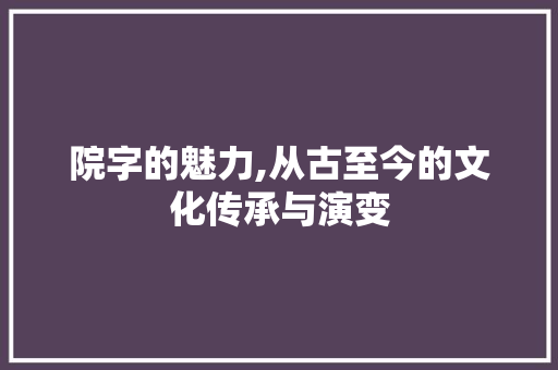 院字的魅力,从古至今的文化传承与演变