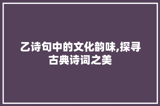 乙诗句中的文化韵味,探寻古典诗词之美