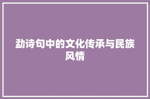 勐诗句中的文化传承与民族风情