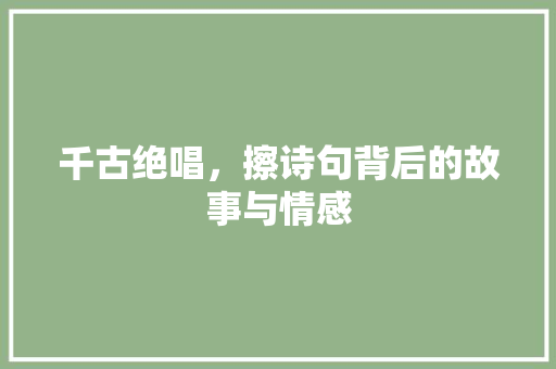 千古绝唱，擦诗句背后的故事与情感