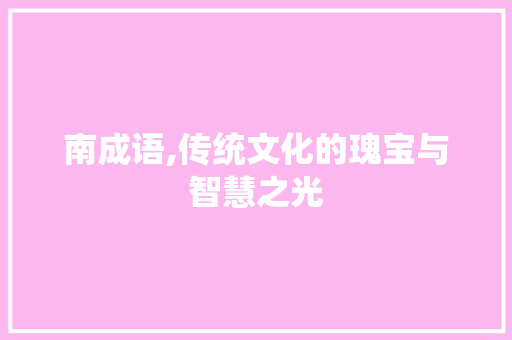南成语,传统文化的瑰宝与智慧之光