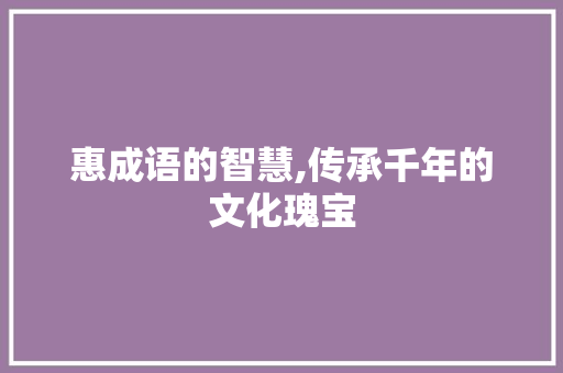 惠成语的智慧,传承千年的文化瑰宝