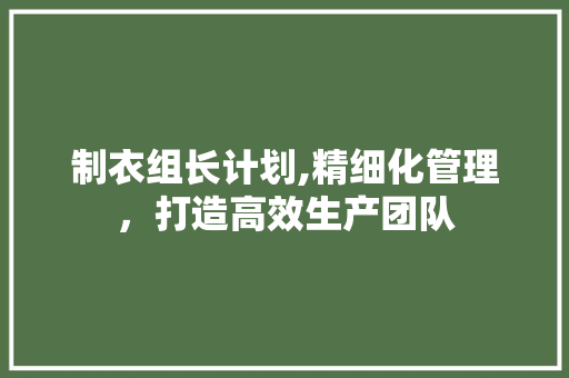 制衣组长计划,精细化管理，打造高效生产团队