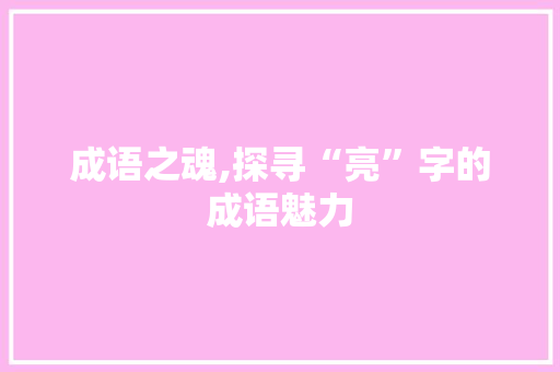成语之魂,探寻“亮”字的成语魅力