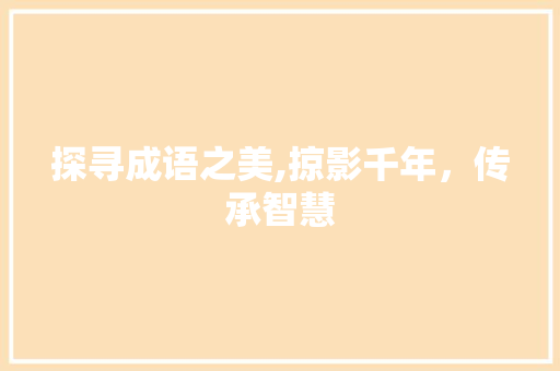 探寻成语之美,掠影千年，传承智慧