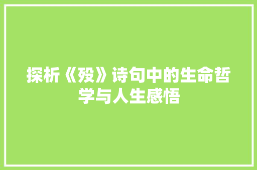 探析《殁》诗句中的生命哲学与人生感悟