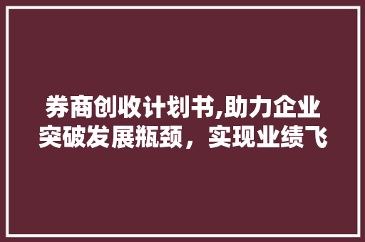 券商创收计划书,助力企业突破发展瓶颈，实现业绩飞跃