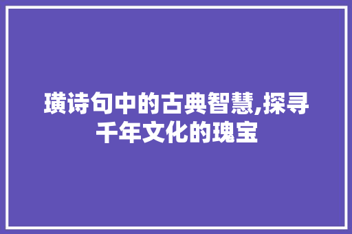 璜诗句中的古典智慧,探寻千年文化的瑰宝