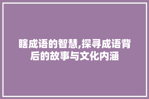 瞎成语的智慧,探寻成语背后的故事与文化内涵