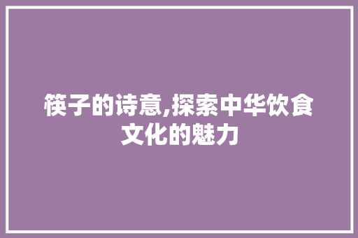 筷子的诗意,探索中华饮食文化的魅力