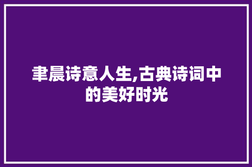 聿晨诗意人生,古典诗词中的美好时光