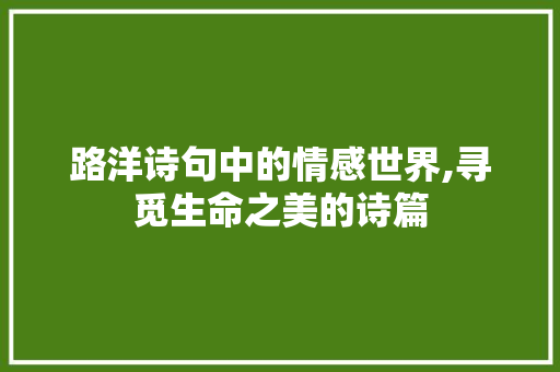 路洋诗句中的情感世界,寻觅生命之美的诗篇