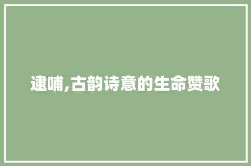 逮哺,古韵诗意的生命赞歌