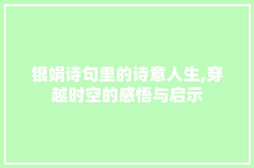银娟诗句里的诗意人生,穿越时空的感悟与启示