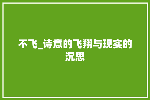 不飞_诗意的飞翔与现实的沉思