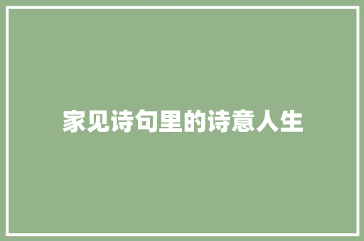 家见诗句里的诗意人生