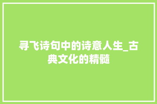 寻飞诗句中的诗意人生_古典文化的精髓