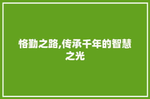 恪勤之路,传承千年的智慧之光