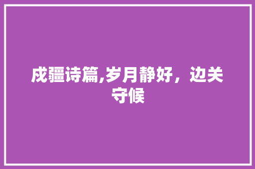 戍疆诗篇,岁月静好，边关守候