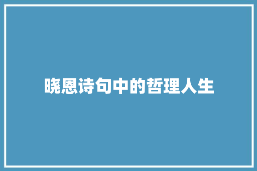晓恩诗句中的哲理人生