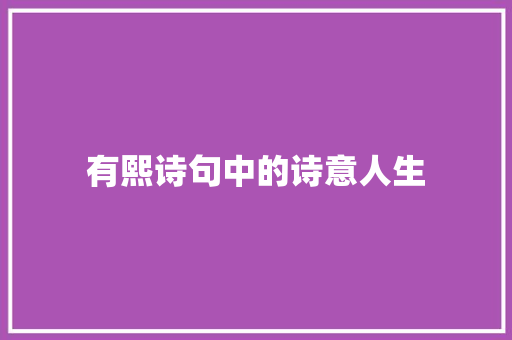 有熙诗句中的诗意人生