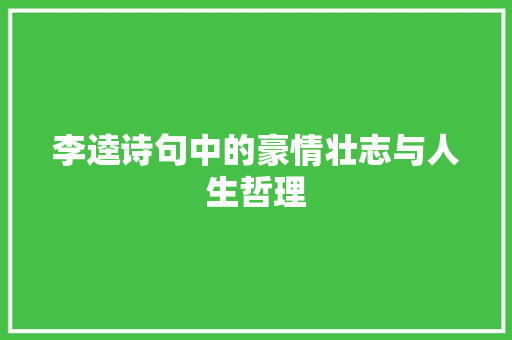 李逵诗句中的豪情壮志与人生哲理