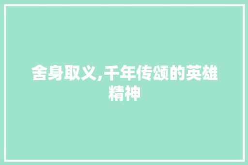 舍身取义,千年传颂的英雄精神