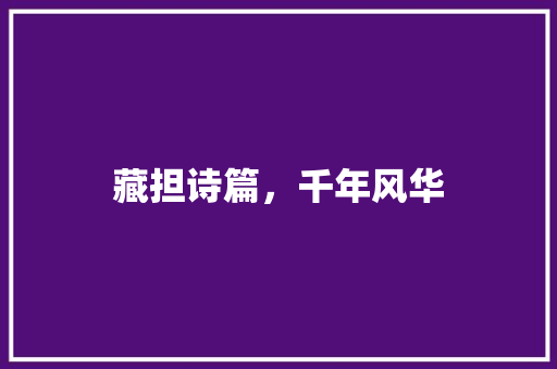藏担诗篇，千年风华