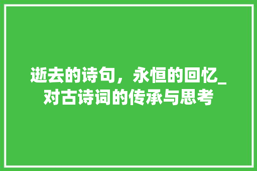 逝去的诗句，永恒的回忆_对古诗词的传承与思考