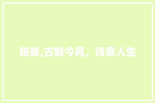 铭泰,古韵今风，诗意人生